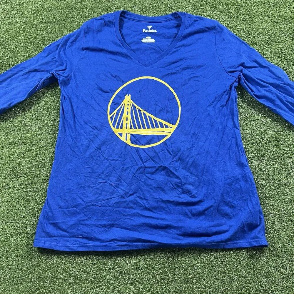 Golden State Warriors V-Neck Shirt Women’s Fanatics Size L NWOT Curry L/S